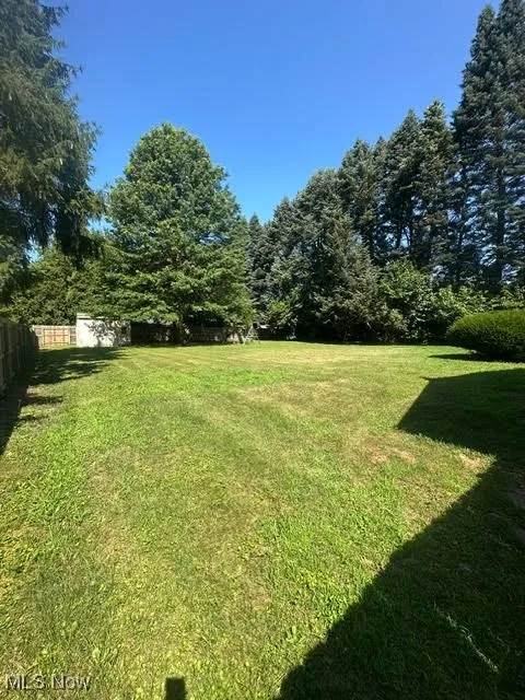Fenced in Back Yard with playset and storage barn.