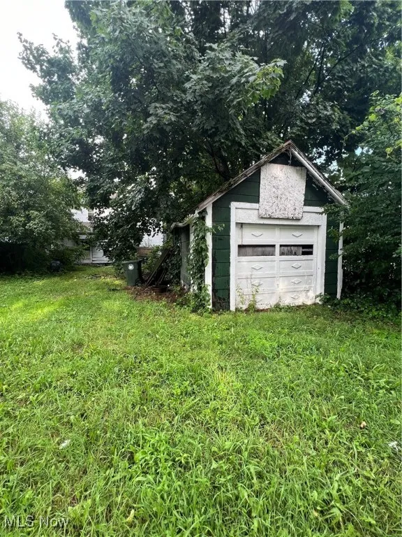 View of detached garage