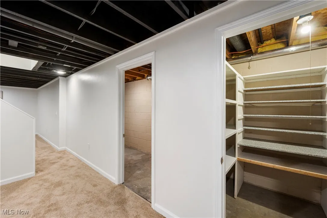 Finished basement featuring carpet and baseboards