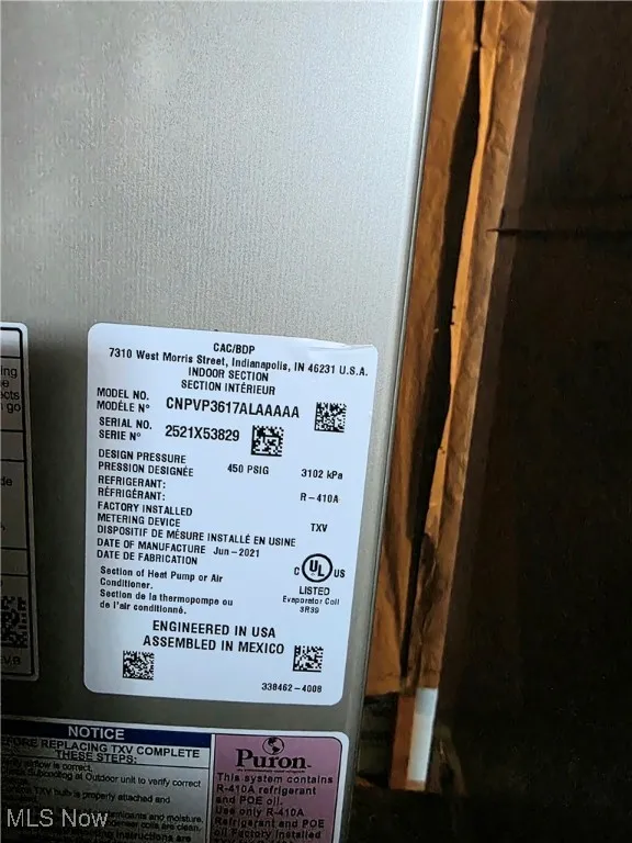 Detailed view of year of HVAC