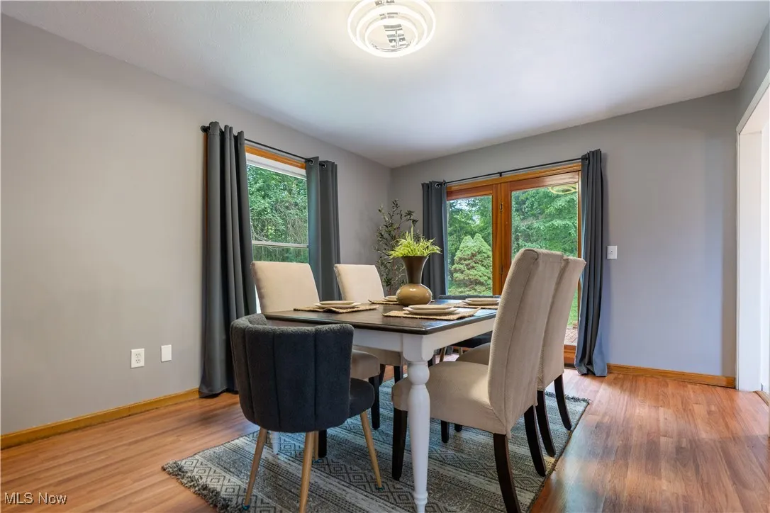 Dining area featuring light wood finished floors and baseboards