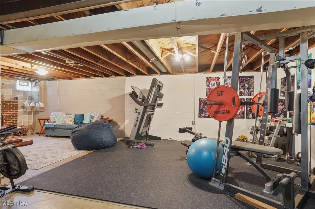 Recreation room with view of exercise area