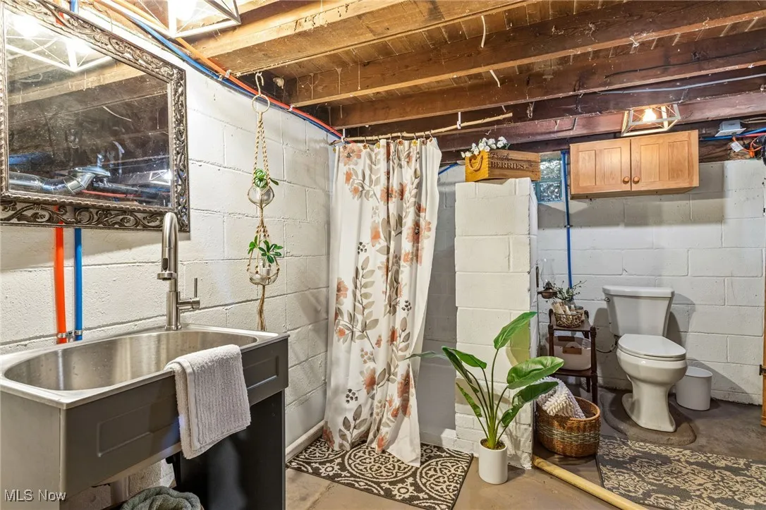 Unfinished basement with a sink