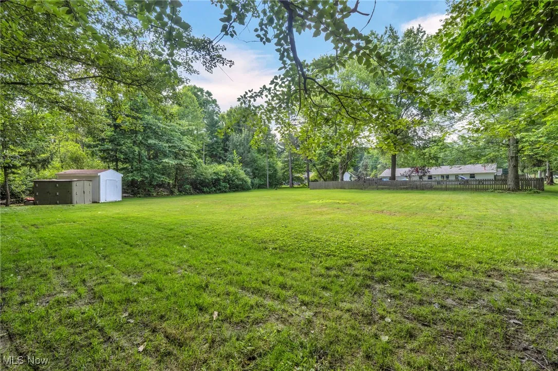 View of yard with a storage shed