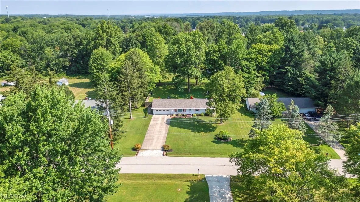 Aerial view of a heavily wooded area
