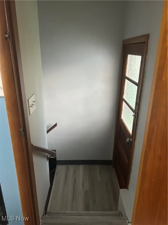 Entryway featuring wood finished floors and baseboards
