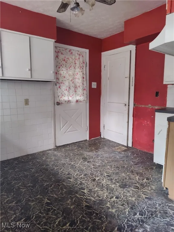 Kitchen featuring ceiling fan, exhaust hood