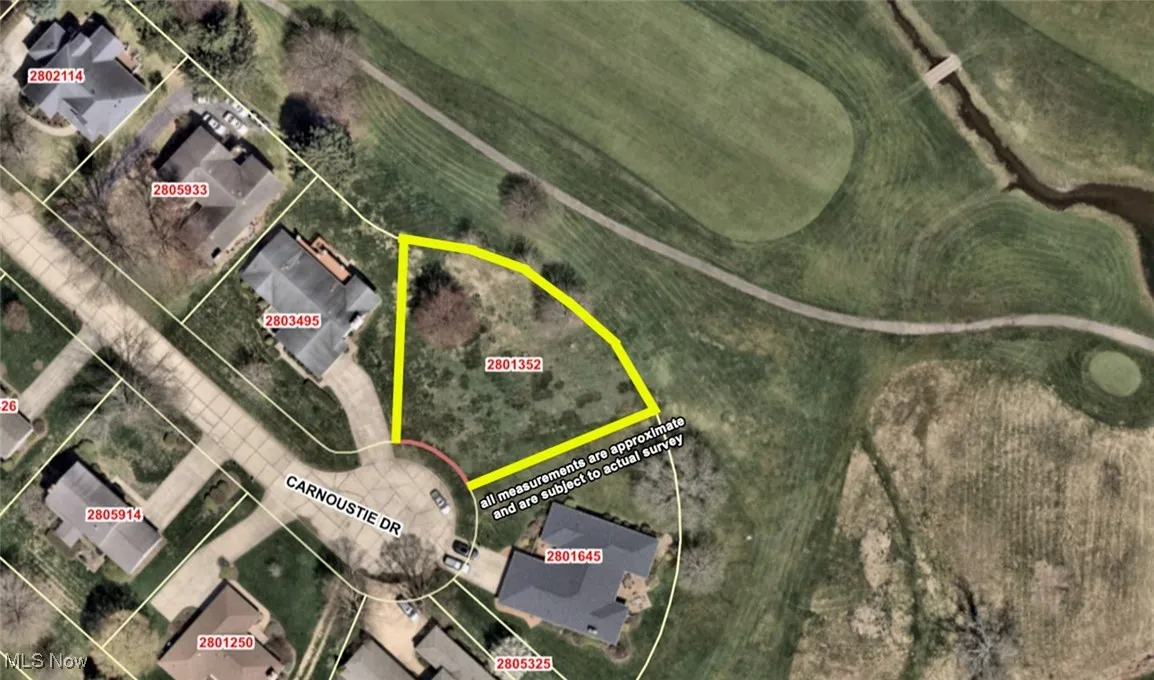 Aerial overview of property's location with property parcel outlined