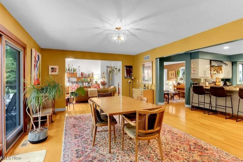 Long view from the dining room into living room.