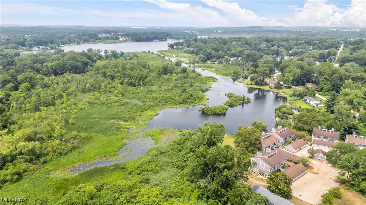 Aerial view of a nearby body of water