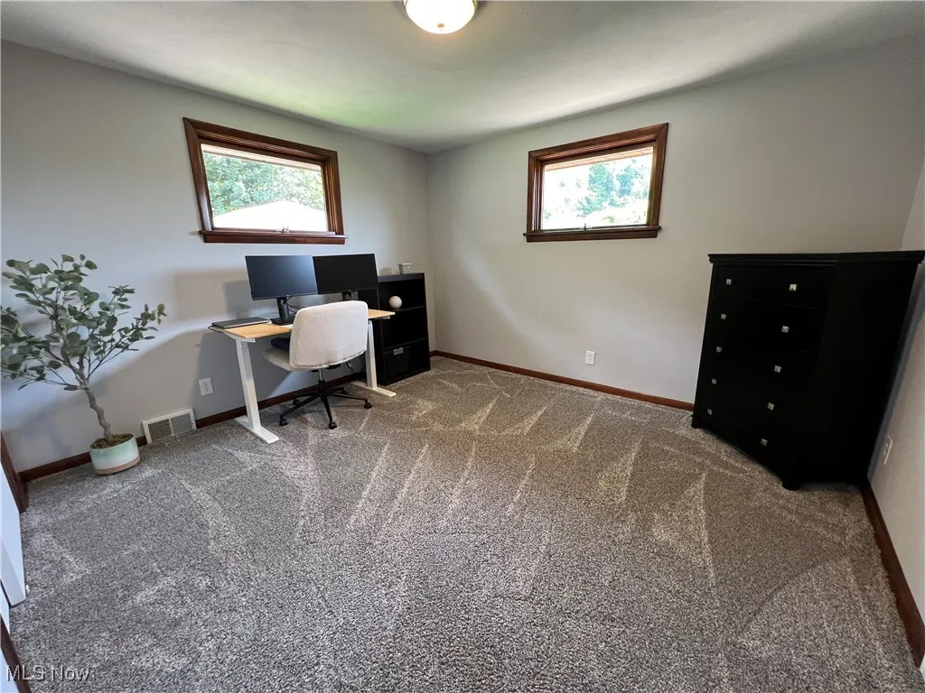 Carpeted home office featuring plenty of natural light