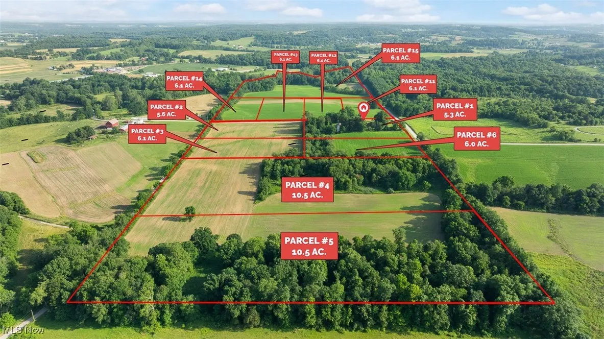 Overview of rural landscape featuring property boundaries highlighted