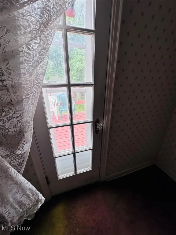 Doorway to outside with carpet flooring