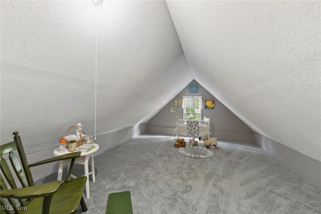 Bonus room featuring a textured ceiling, vaulted ceiling, and carpet floors