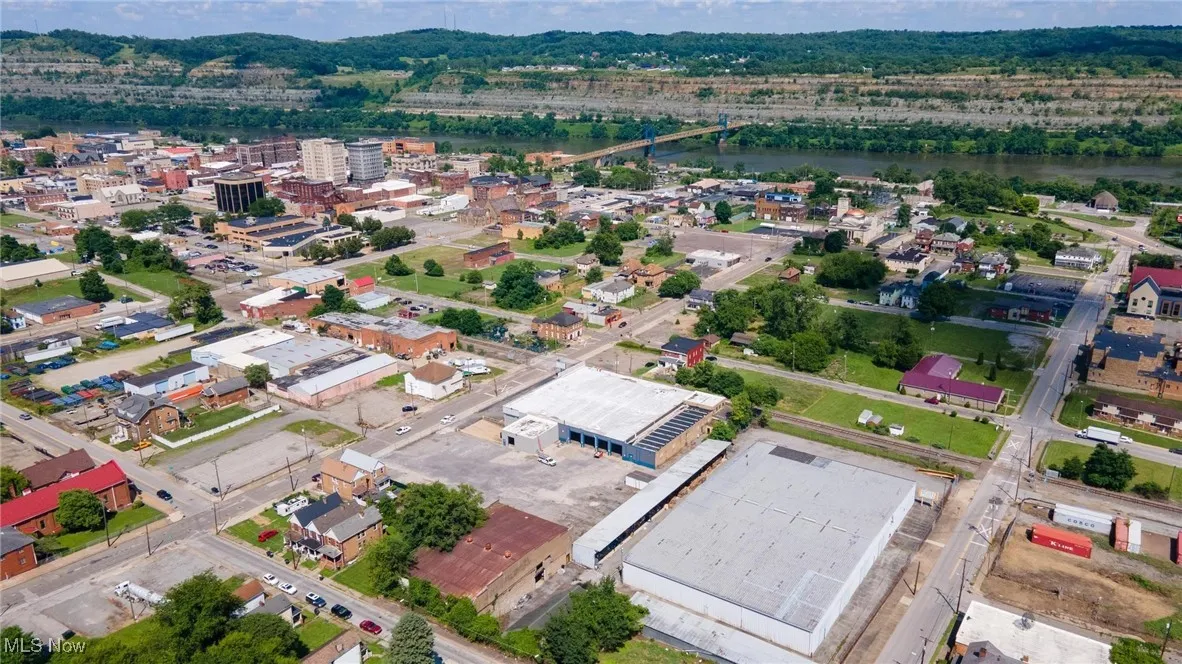 Aerial view of a notable bridge and a nearby body of water