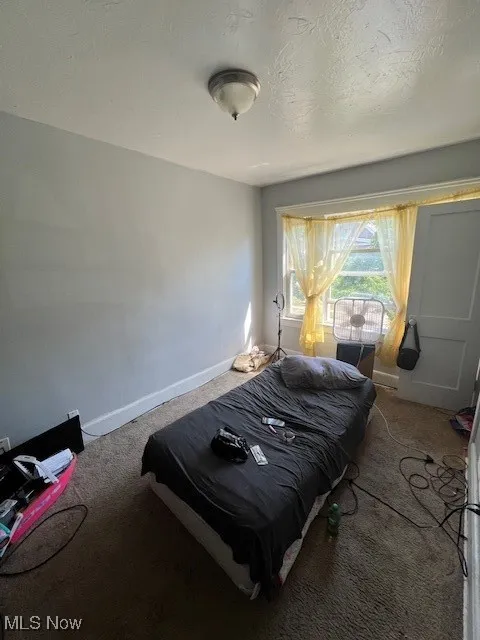 Bedroom with carpet flooring and baseboards