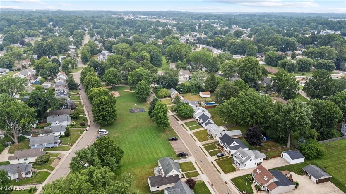 Aerial view of residential area close to highway & airport
