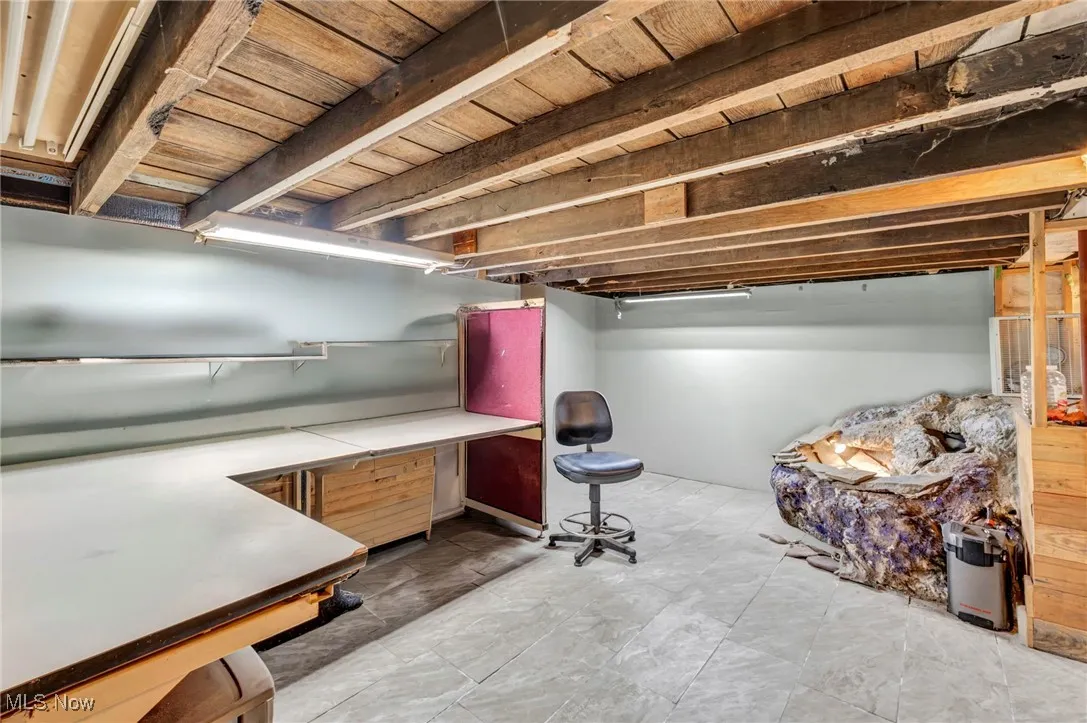 Basement with built in desk