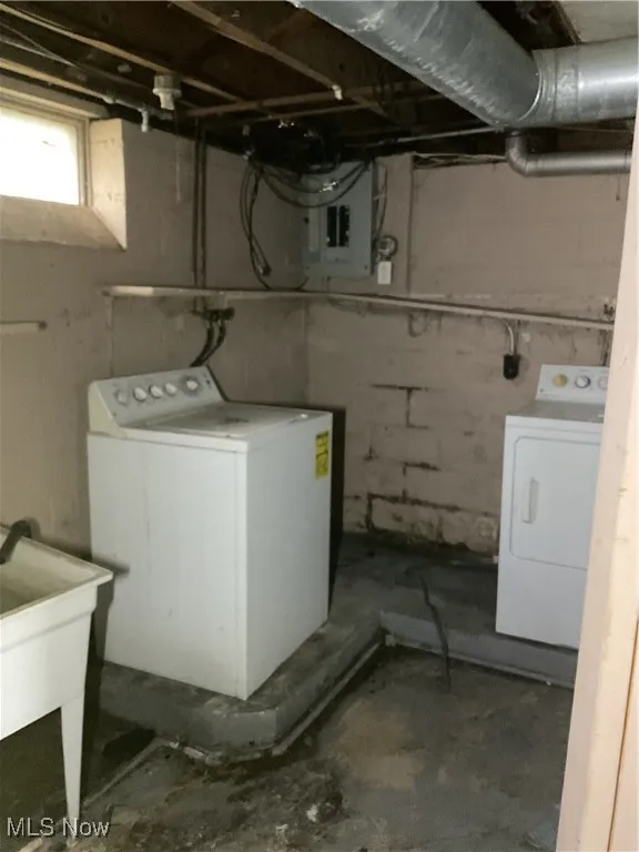 Below grade area with washer / dryer and electric panel