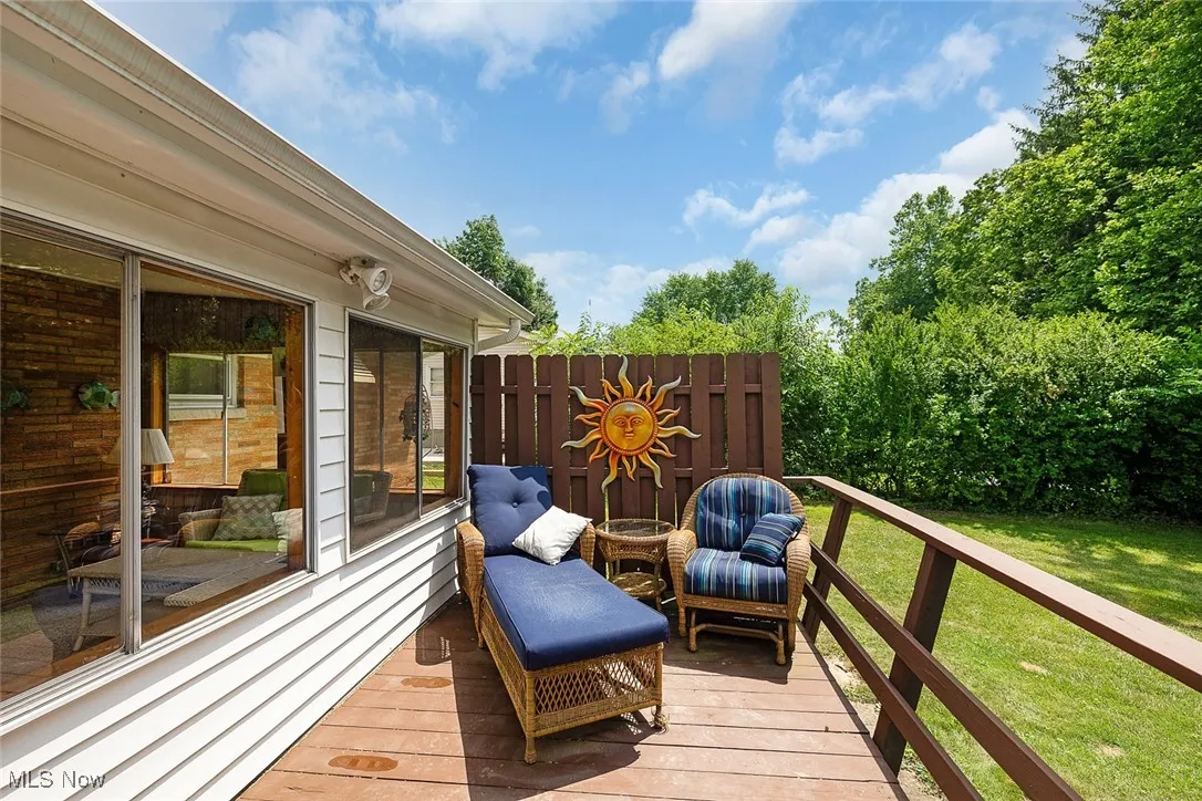 Wooden deck featuring a yard