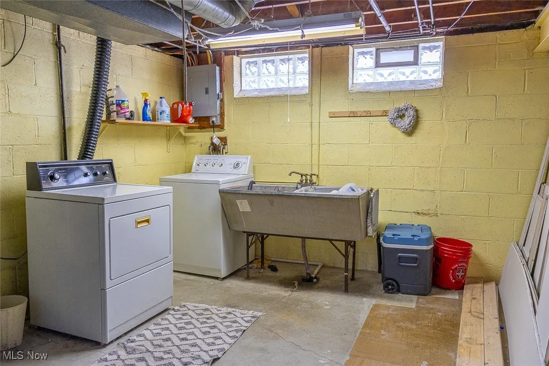 Laundry area featuring washer and clothes dryer and electric panel