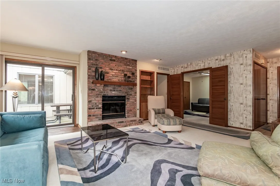 Living room with a fireplace