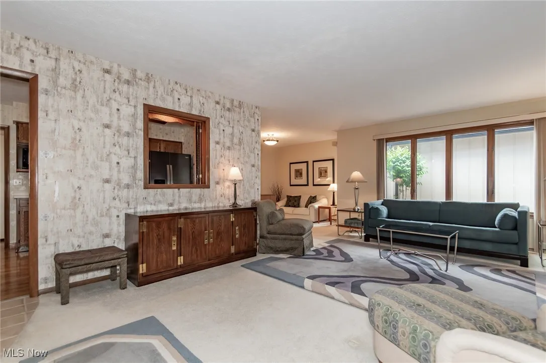 Living room featuring carpet floors