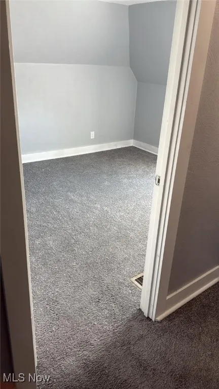 Additional living space featuring carpet and vaulted ceiling