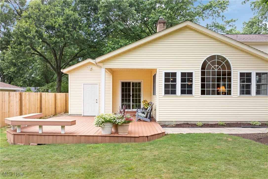 Back deck with built-in bench.