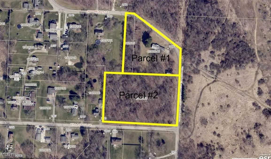 Aerial view of property's location featuring property parcel outlined