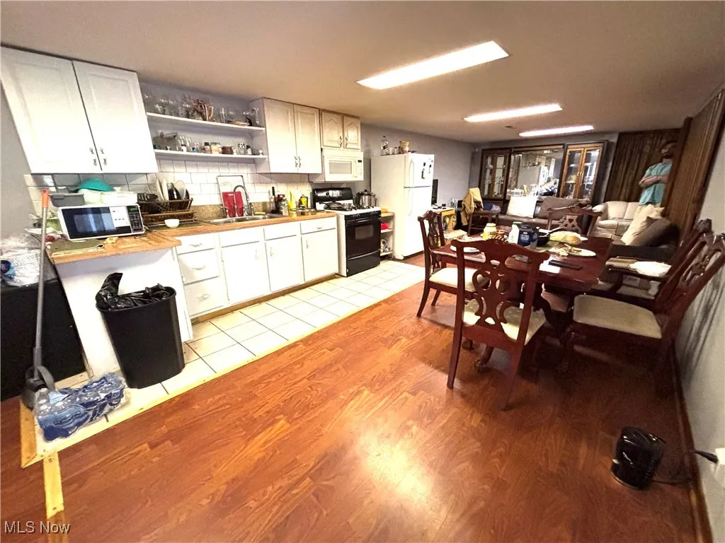 Lower level kitchen and eating area.