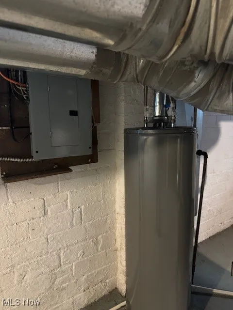 Utility room featuring water heater and electric panel