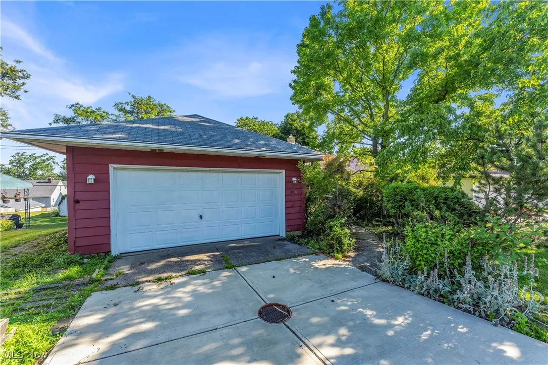 View of detached garage