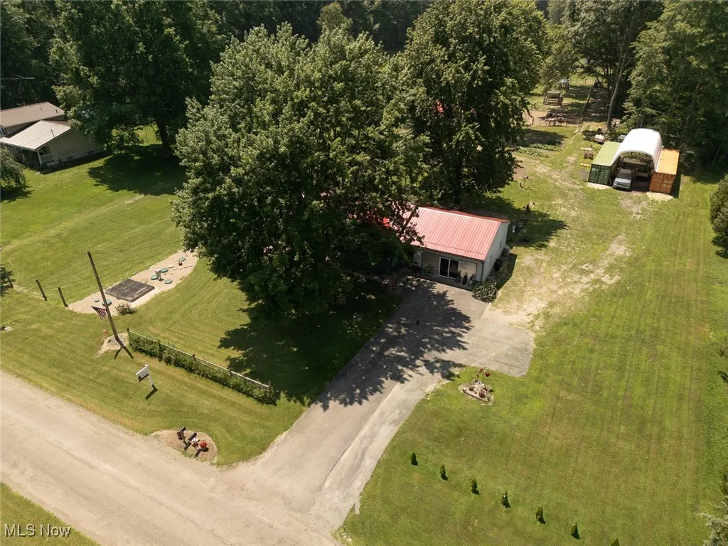 Aerial overview of property's location featuring rural landscape
