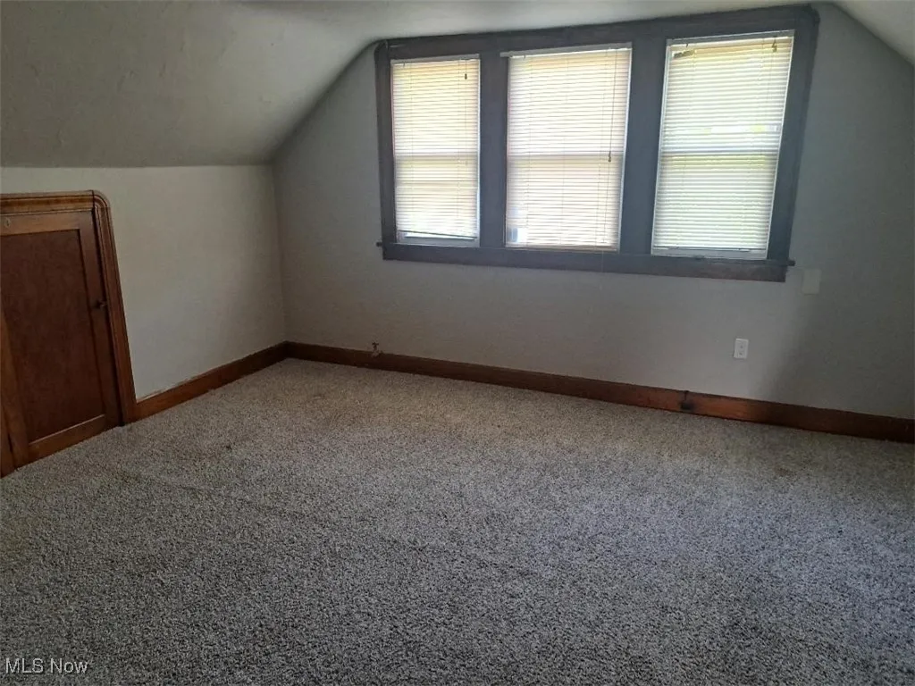 Bonus room featuring lofted ceiling and carpet floors