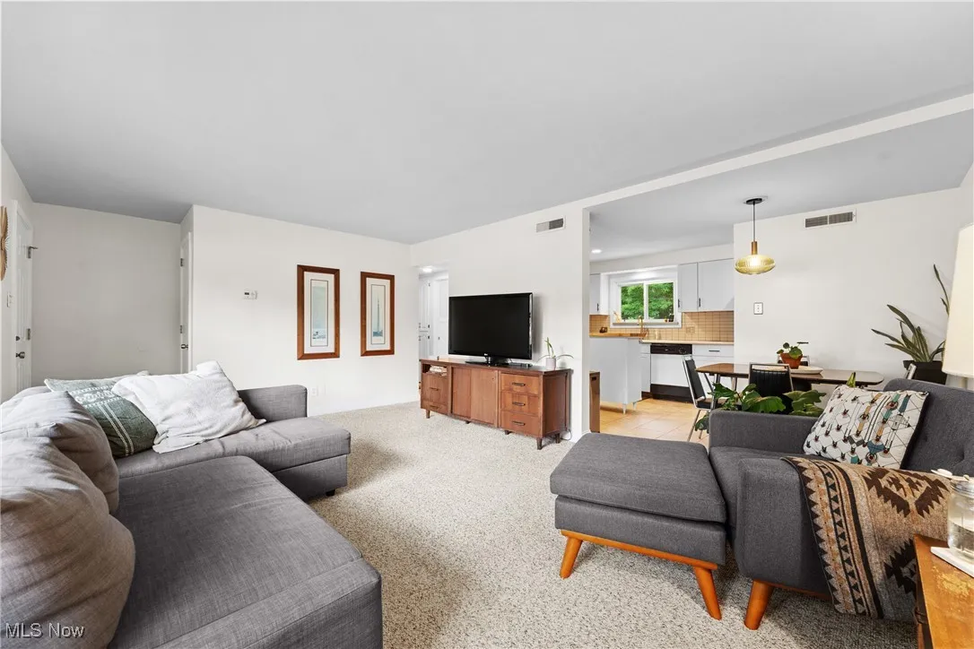 Living room with light carpet