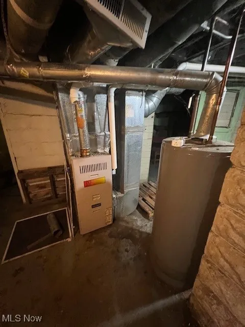 Utility room with water heater and heating unit