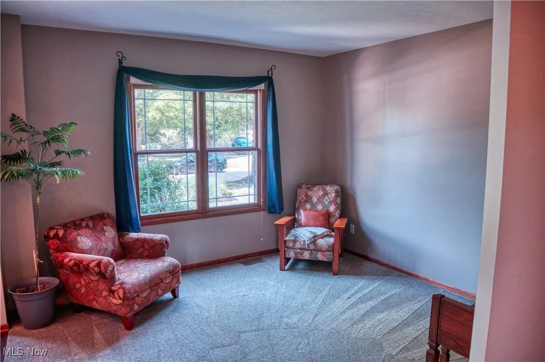 Sitting room with carpet and baseboards