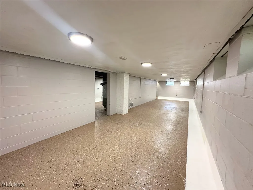 Basement with concrete block wall