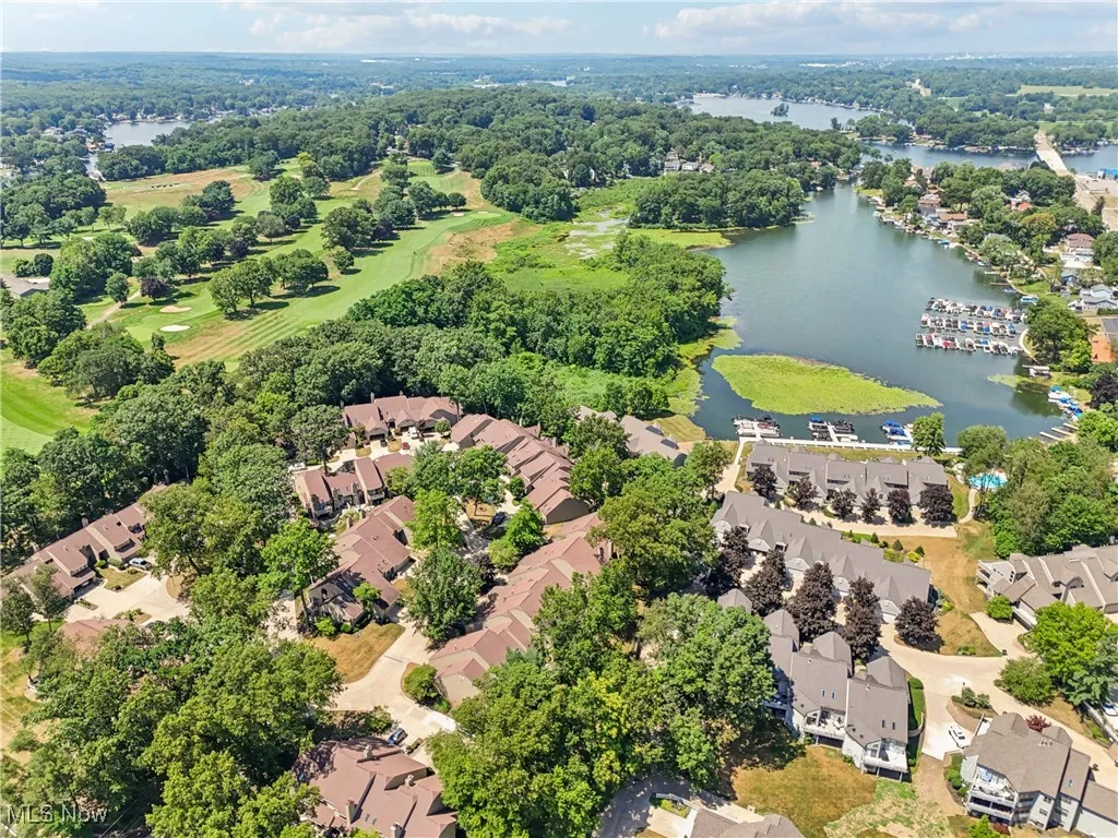 Aerial view of condo area with nearby Portage Lakes
