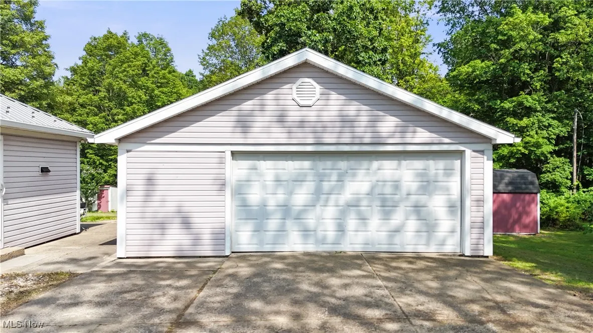 View of detached garage
