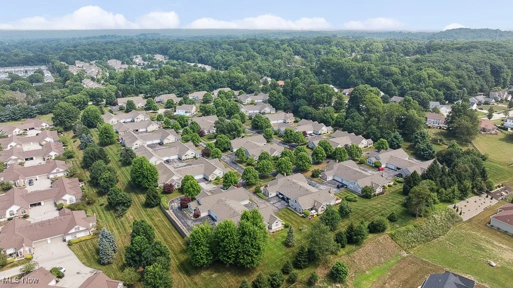 Aerial view of property's location with nearby suburban area and a forest