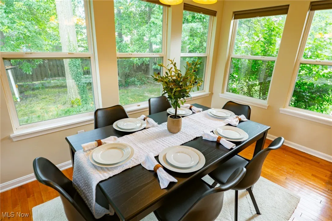 Dining area with wood-type flooring and healthy amount of natural light