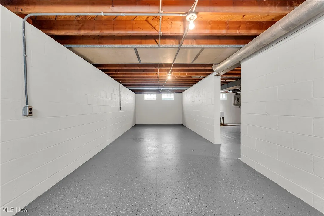Basement with concrete block wall