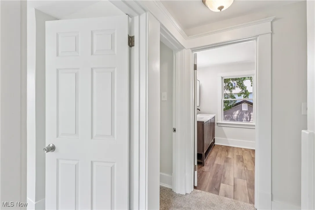 Hallway looking into bathroom