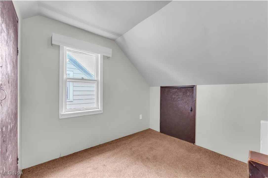 Additional living space with carpet floors and lofted ceiling