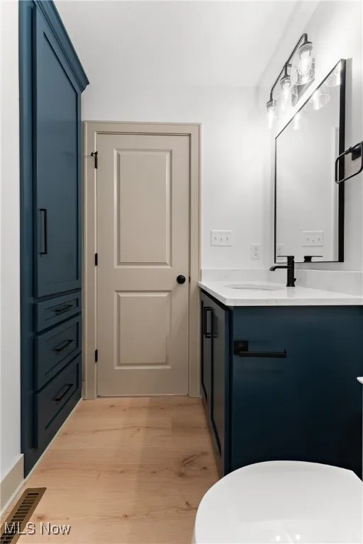 Bathroom with vanity and hardwood / wood-style flooring