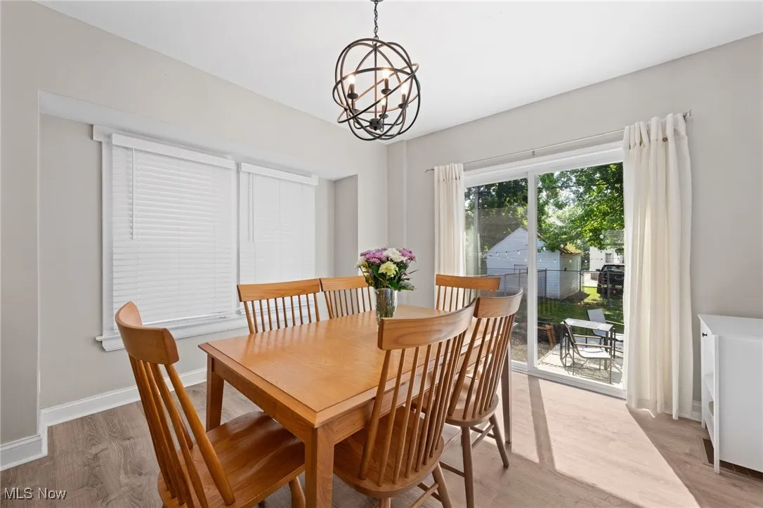 Dining room featuring a chandelier and light wood style floors