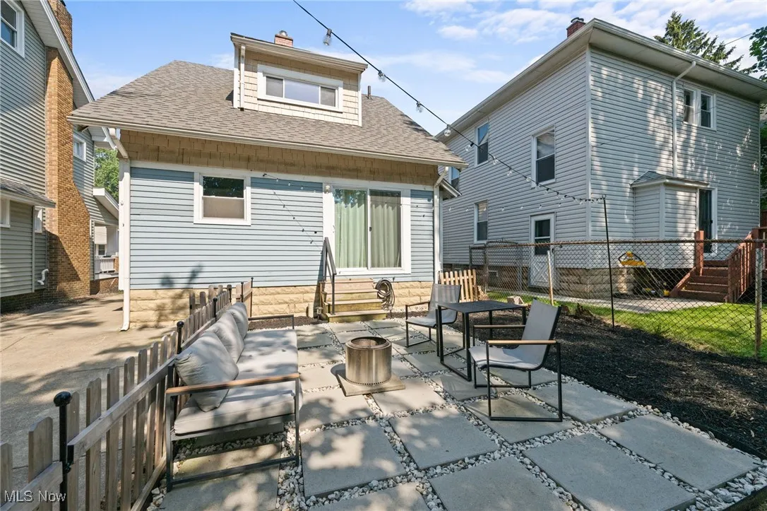 Back of property featuring a patio, and a fenced backyard