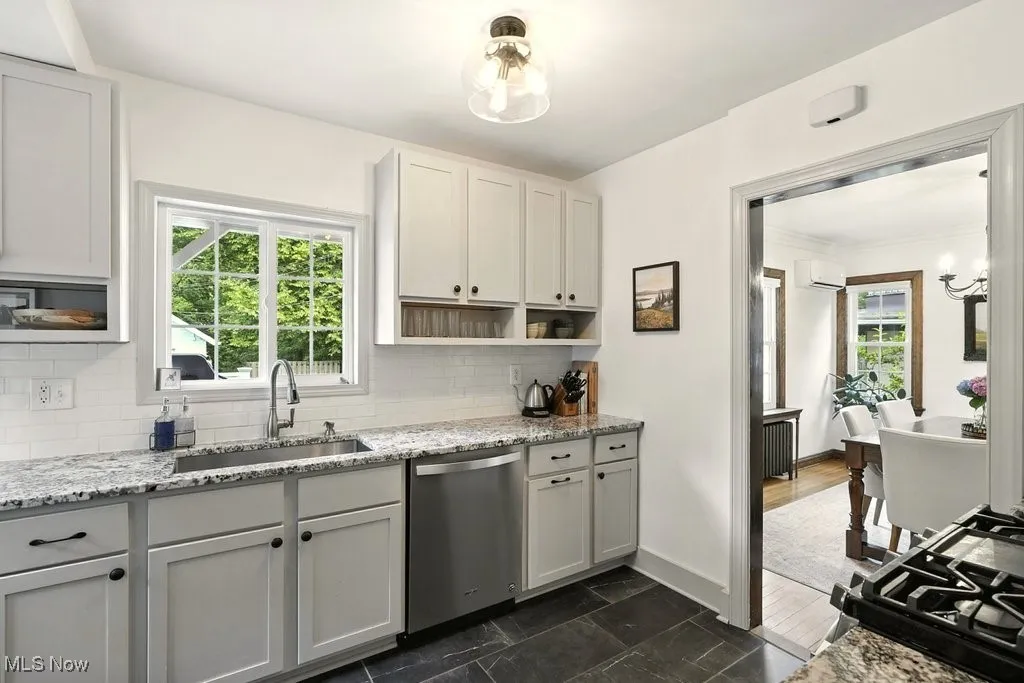 View of new kitchen into dining area